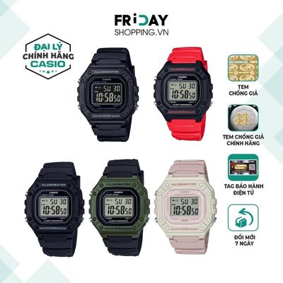 Đồng Hồ Unisex Nam Nữ Casio W-218H Điện Tử Mặt Vuông Dây Cao Su Chính Hãng Chống Nước 5 ATM