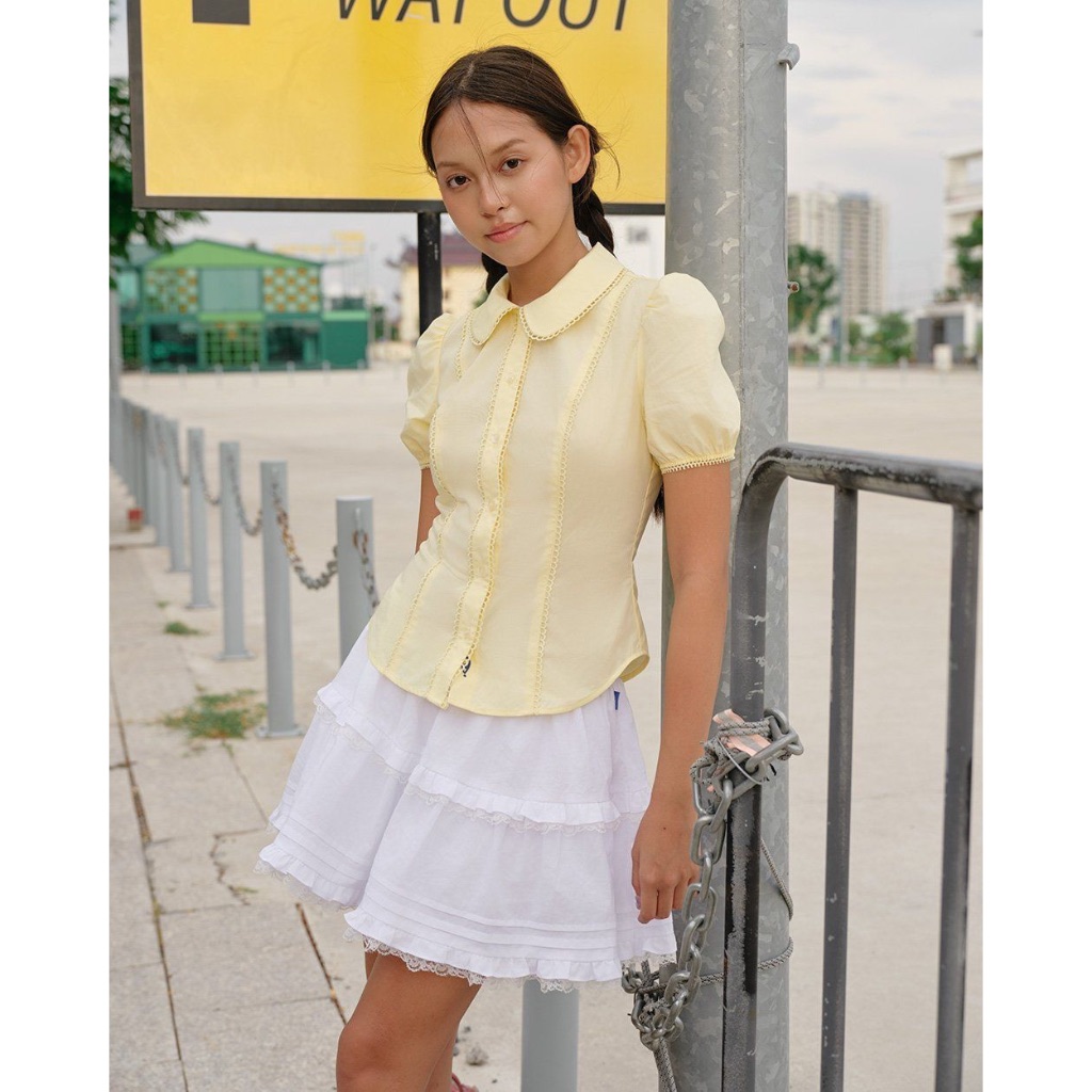 TheBlueTshirt - Áo sơ mi tay phồng ôm eo cổ sen cho nữ - Jennie Shirt- Women | BigBuy360 - bigbuy360.vn