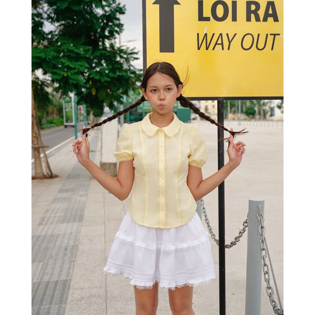 TheBlueTshirt - Áo sơ mi tay phồng ôm eo cổ sen cho nữ - Jennie Shirt- Women | BigBuy360 - bigbuy360.vn