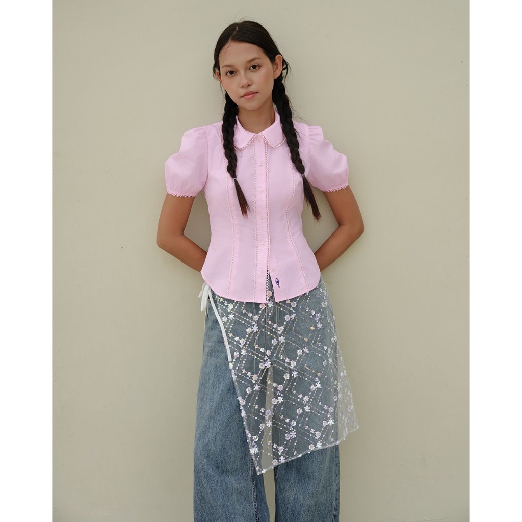 TheBlueTshirt - Áo sơ mi tay phồng ôm eo cổ sen cho nữ - Jennie Shirt- Women | BigBuy360 - bigbuy360.vn