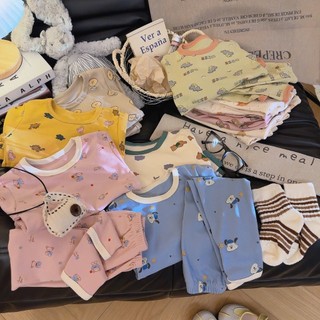   Shubimkids -ST68- Set thun cotton hoạt hình - bo viền thun mềm mại - bộ đồ đi ngủ -đi học dễ chịu cho bé trai và bé gái 