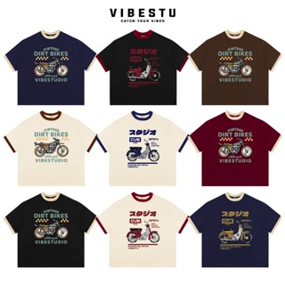  Áo Thun Phối Tay Local Brand VIBESTU " Motobike " Áo Thun Boxy Form Rộng Unisex 250Gsm 100% Cotton 