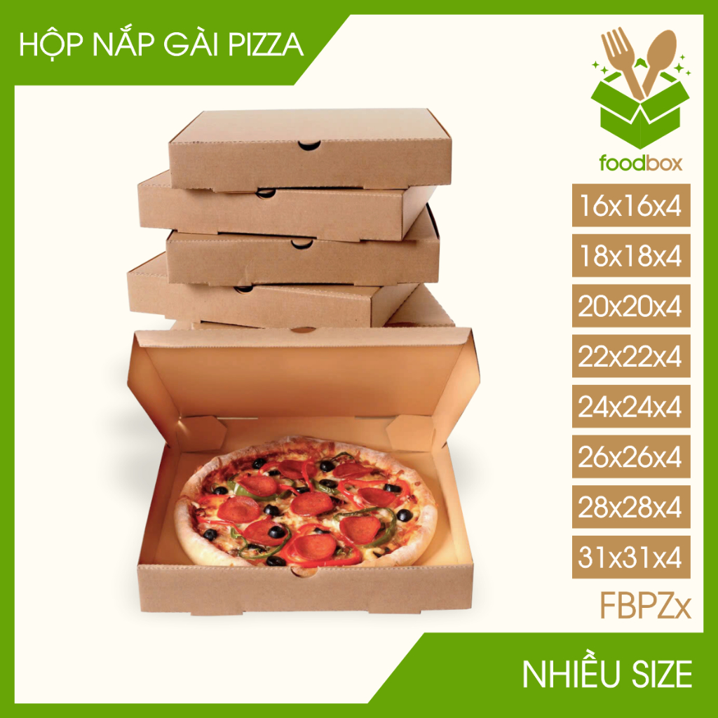 Combo 100 Hộp nắp gài đựng bánh pizza - Hộp đựng gà nướng mang đi - Nhiều size - FBPZ
