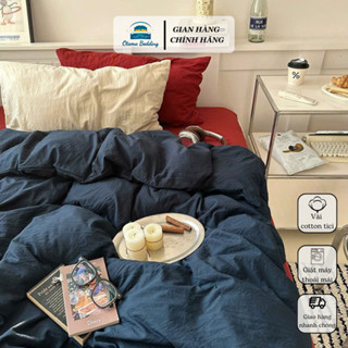 Bộ 4 món chăn ga gối đệm cotton tici trơn Otama Bedding drap nệm trải giường bo chun size 1m6 1m8 2m