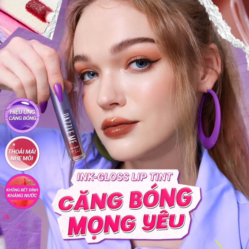 [VHL x DAZZLE ME] COMBO 02 Son tint bóng DAZZLE ME Ink-Gloss Lip Tint Căng bóng dưỡng ẩm 2.5g+2.5g