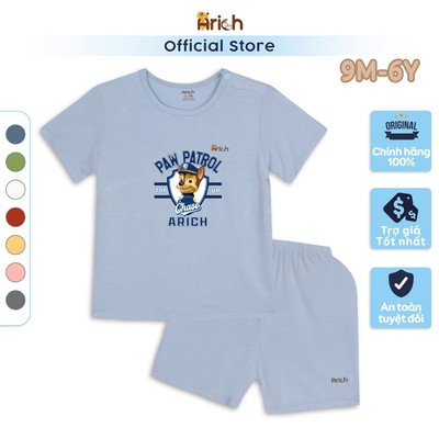 Bộ cộc tay cài vai Arich vải sợi tre in Cún Cứu hộ CHASE Arich cho bé từ 9 tháng đến 6 tuổi