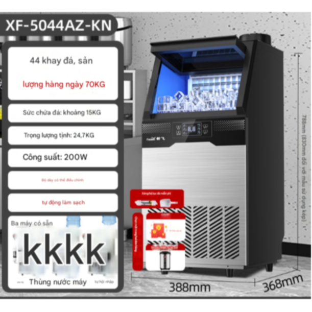 máy làm đá viên 70kg/24h, hiệu FRETEC, bảo hành 1 năm