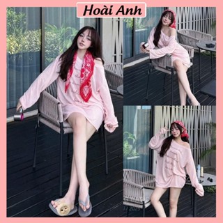  Áo Nữ Thun Giấy MỎng Màu Hồng IN Chữ Dài Tay Freesize Form Rộng Thụng 