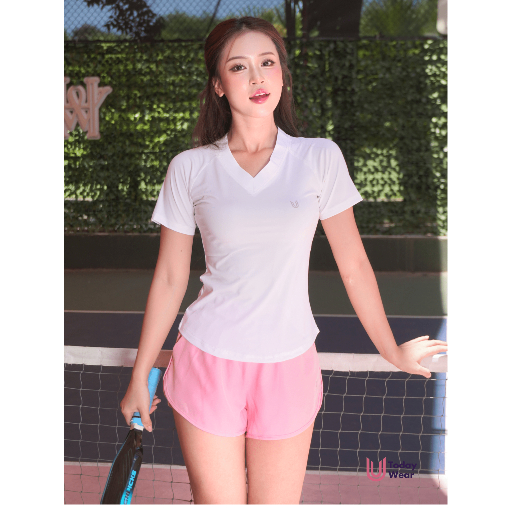 Áo thun cổ tim nữ Sera Top Today U Wear ngắn tay vải thoáng mát co dãn thấm hút mồ hôi chơi cầu lông pickleball | BigBuy360 - bigbuy360.vn