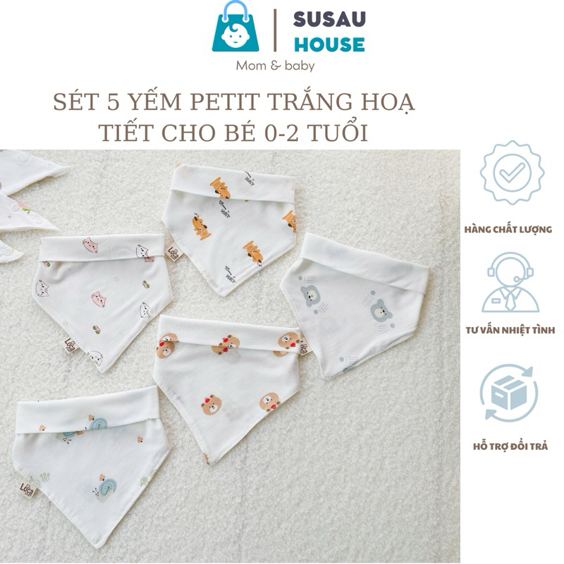 Sét 5 Yếm Tam Giác - Khăn Quàng Cổ Chất Petit Có Cúc Bấm Mềm, Mịn Cho Bé Sơ Sinh-2 tuổi