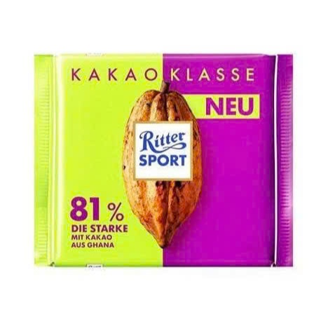 Sô Cô La Đen Đắng Ritter Sport 100g Cacao 81%/ Socola Ritter Sport – Kakao Klasse 81% (Die Starke mi