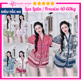 Đồ ngủ nữ 40-60kg, pijama đùi ngắn cổ v chữ y lụa latin mịn mát 60CC05, đồ bộ nữ đồ mặc nhà dễ thương sang chảnh