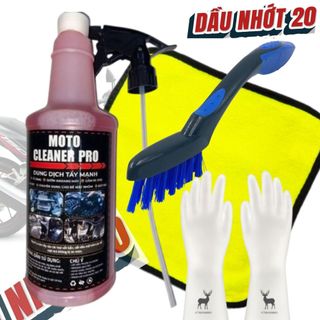 Combo khủng 4 món Siêu Tẩy Rửa Lốc Máy Tẩy Rỉ Sét MOTO CLEANER PRO Kèm bàn chải chà lốc , găng tay cao su , khăn lau 3M