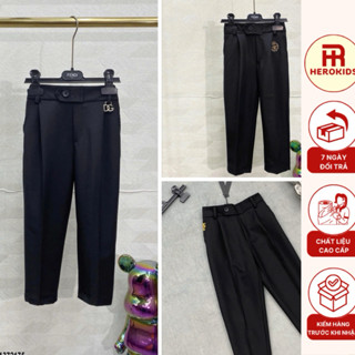 Quần tây âu bé trai vải chéo 79 cao cấp đen trơn thêu mác chữ tag logo siêu đẹp phong cách hàn quốc đủ SIZE ĐẠI 10> 56kg