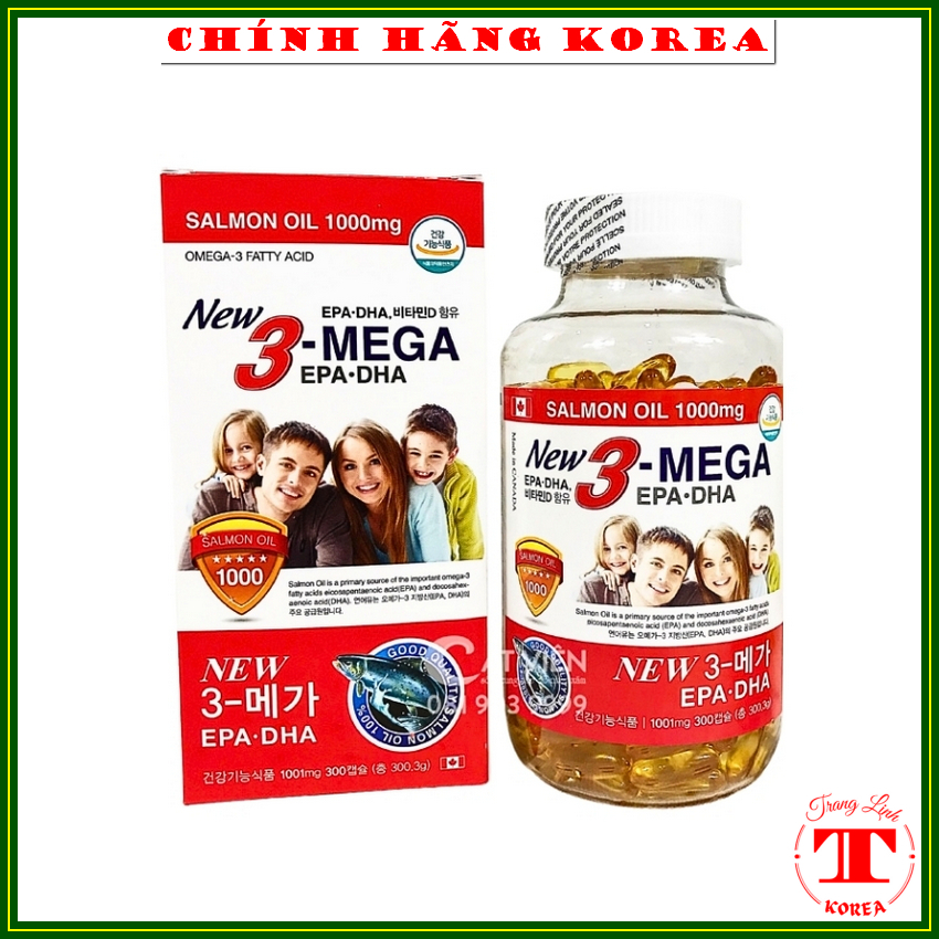 Viên uống dầu cá Omega 3 Canada xuất Hàn thượng hạng, hộp 300 viên - Omega3 bổ mắt, chắc xương, tăng