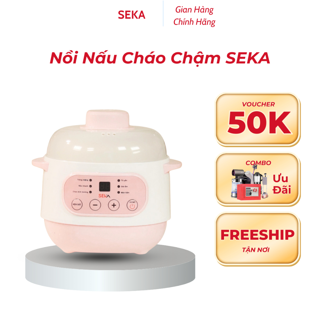 Nồi Nấu Cháo Chậm 200W Dung Tích 1L Menu 6 Chức Năng SEKA GT68 Hầm Cháo Cho Bé Ăn Dặm