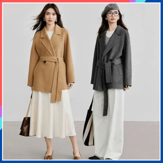  Áo khoác mangto nữ dáng lửng chất dạ siêu cấp có đai phong cách Hàn Quốc Áo khoác măng tô dạ nữ cao cấp sang trọng MT06 