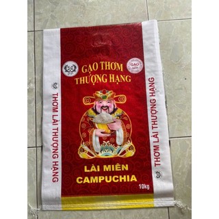  Vỏ bao đựng gạo 10kg. Mẫu vỏ bao Lài miên campuchia hình ông thần tài. combo 100 cái 