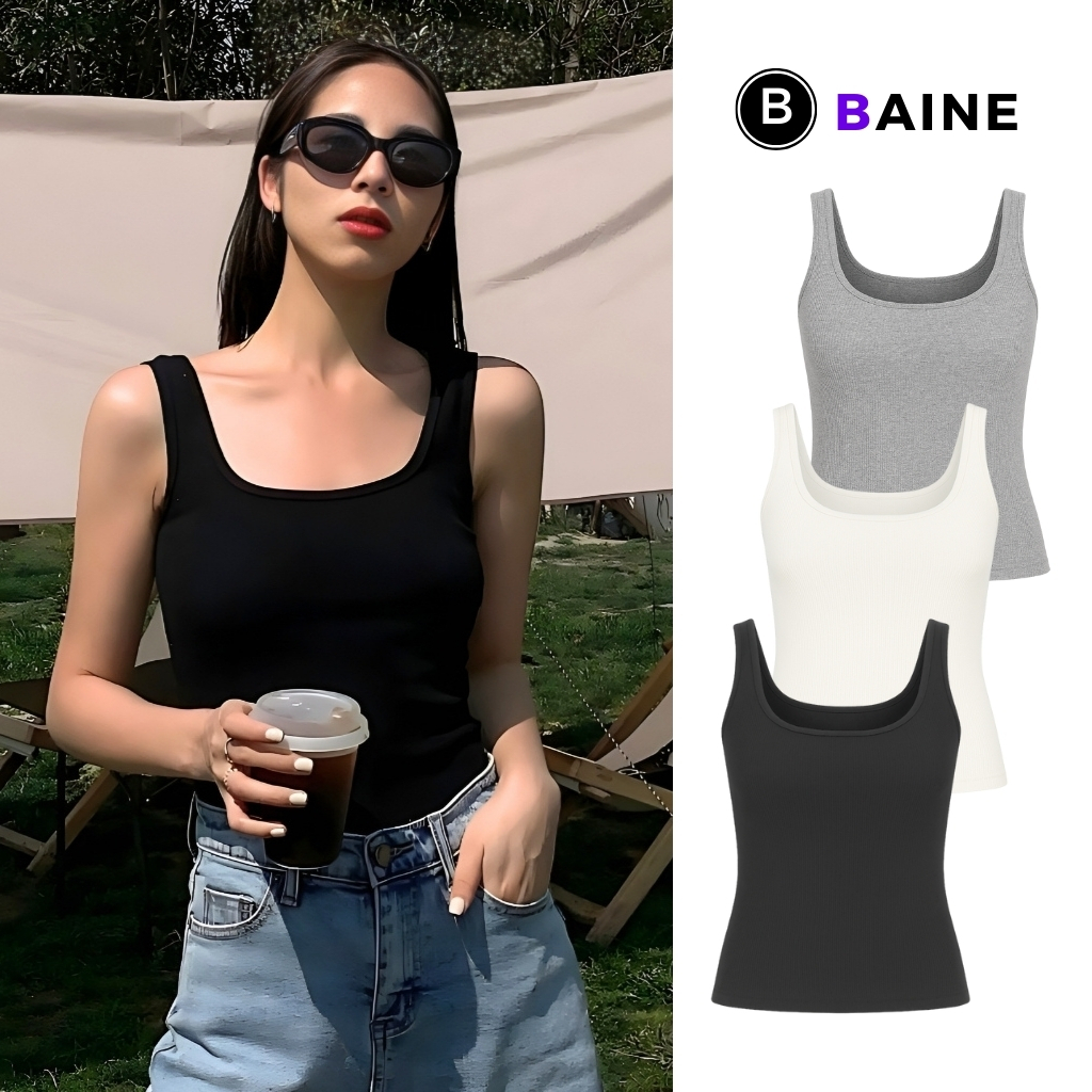  Áo SÁT NÁCH CỔ VUÔNG DÁNG DÀI Chất Thun Gân Trơn Đẹp DD14 Áo Ba Lỗ Hai Dây Bản To Kiểu Nữ Ôm Body Mềm Mát BAINE 