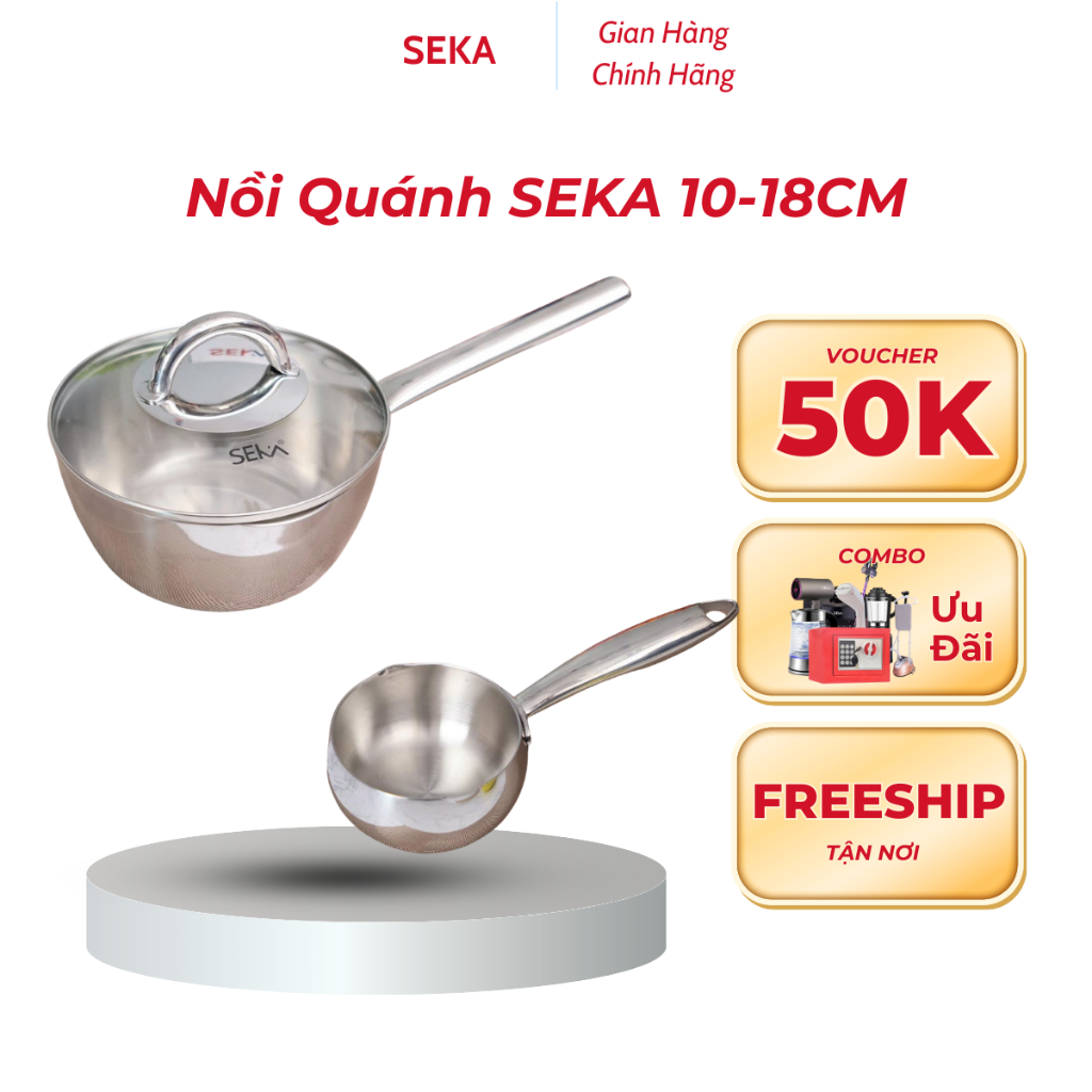 Nồi Quánh Inox Seka Size 10-18Cm Nguyên Khối Thiết Kế Nhỏ Gọn, Đa Năng, Nấu Cháo Quấy Bột, Nấu Sốt