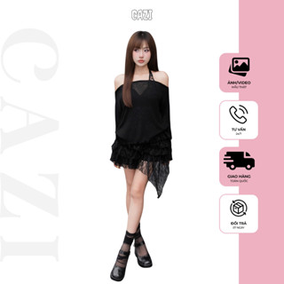 [Váy] Cazi Leborn Dress - Váy lệch vai cổ yếm chân tầng