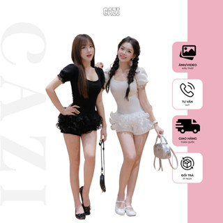 [Jum] Cazi Hamin Set - Jum cổ U tay phồng, chân bèo tầng