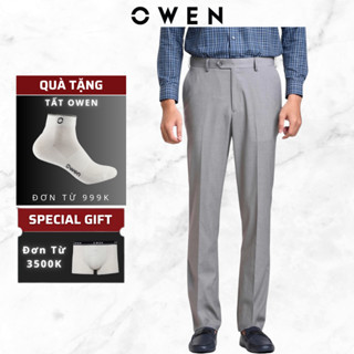  Quần Tây Nam Owen QRT242807 Xám Nâu Form Regular Fit cạp chun co dãn. Tôn Dáng,Chất Liệu Polyester đứng form,mềm mại 