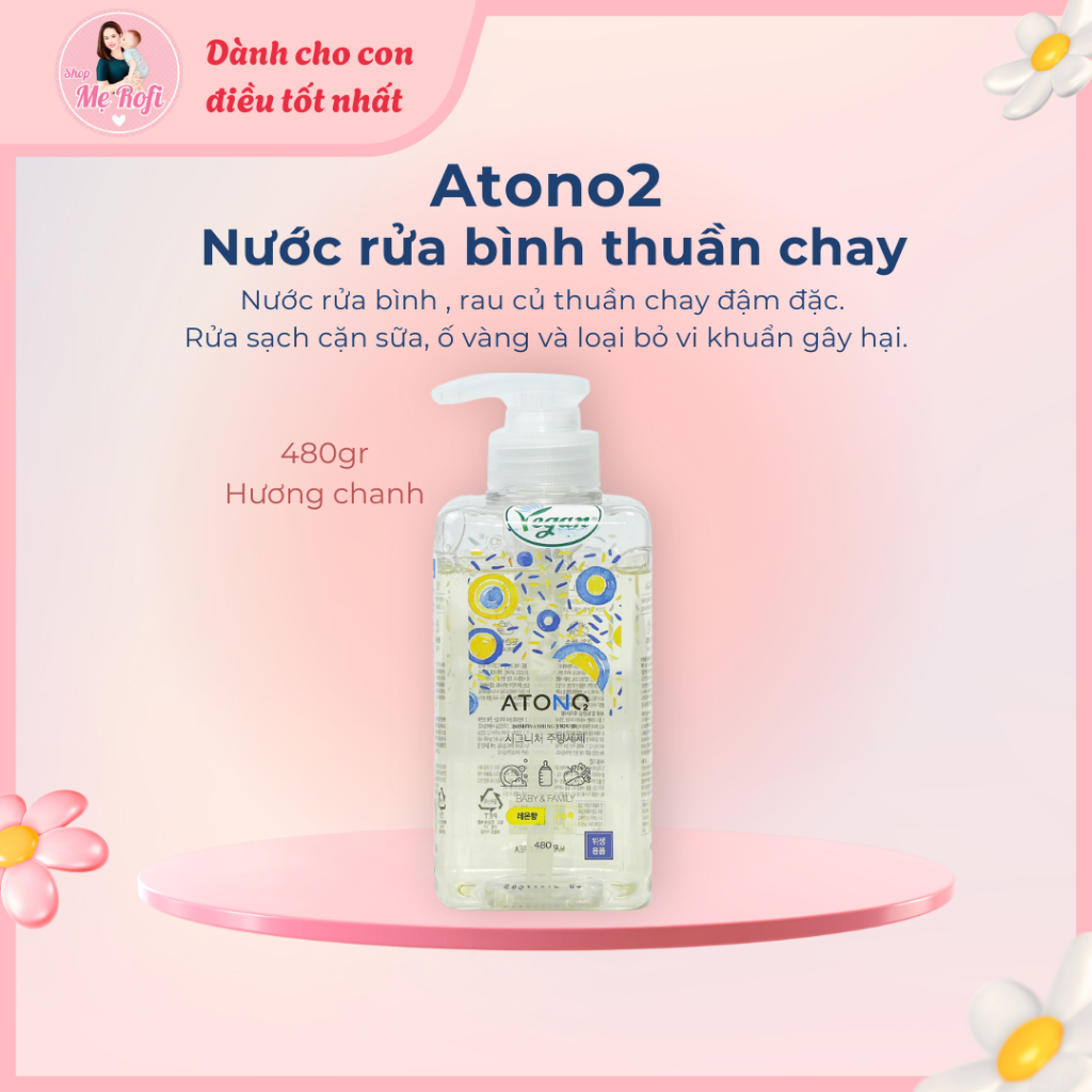 Atono2 Nước rửa bình sữa & chén bát thuần chay Atono2 Hàn Quốc 480gr dạng túi và chai - Mẹ Rofi