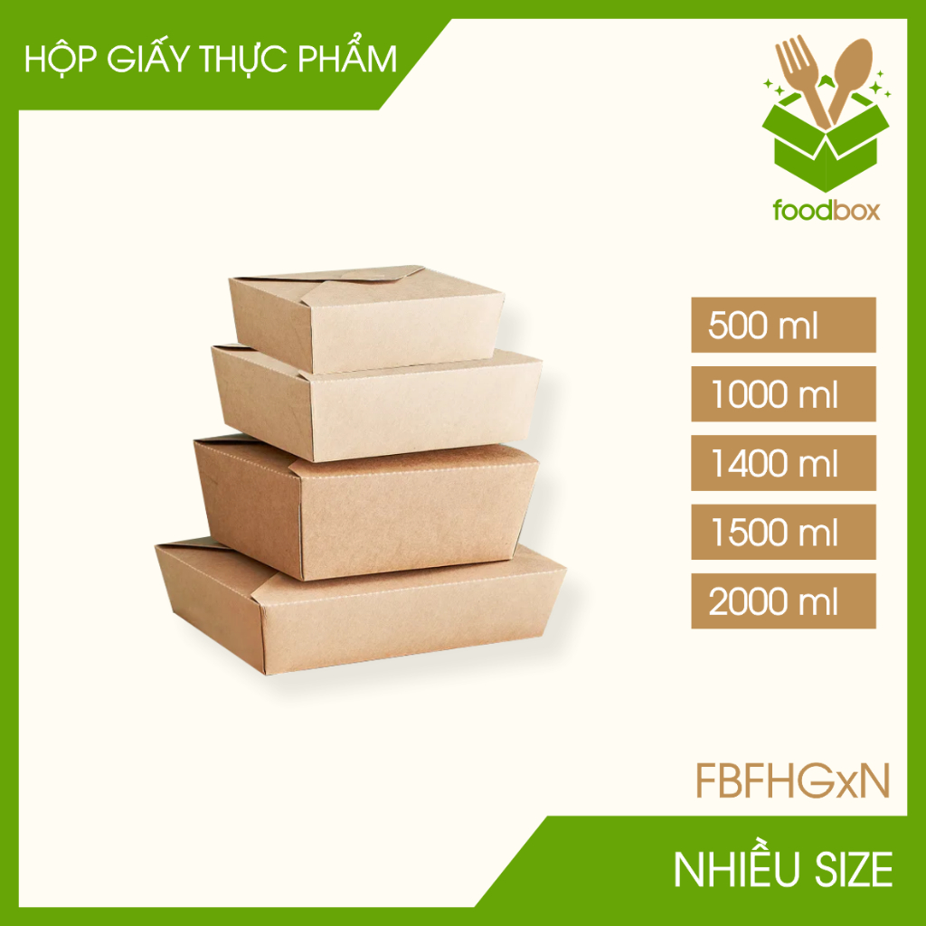 Combo 25 Hộp giấy Kraft nâu nắp gài đựng đồ ăn - Hộp đựng thực phẩm mang đi - Nhiều size -FBFHGxN