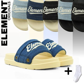 [TẶNG VỚ] E18 Dép Elements vải jean đế bằng nam nữ  (Slipper) Dép ELements Iconic Denim Unisex chữ thêu- E18T