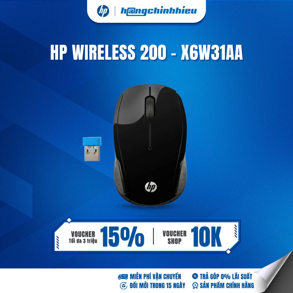 Chuột Wireless HP 200 Màu đen - X6W31AA