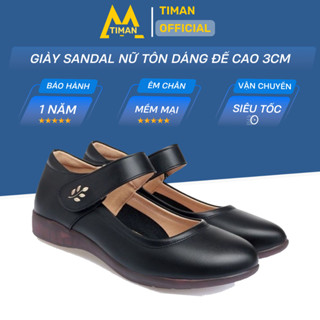  Giày sandal nữ Timanvn GD43 đế bệt đế xuồng đi học 3 phân cao gót kiểu dáng bánh mì bảo hành 1 năm 
