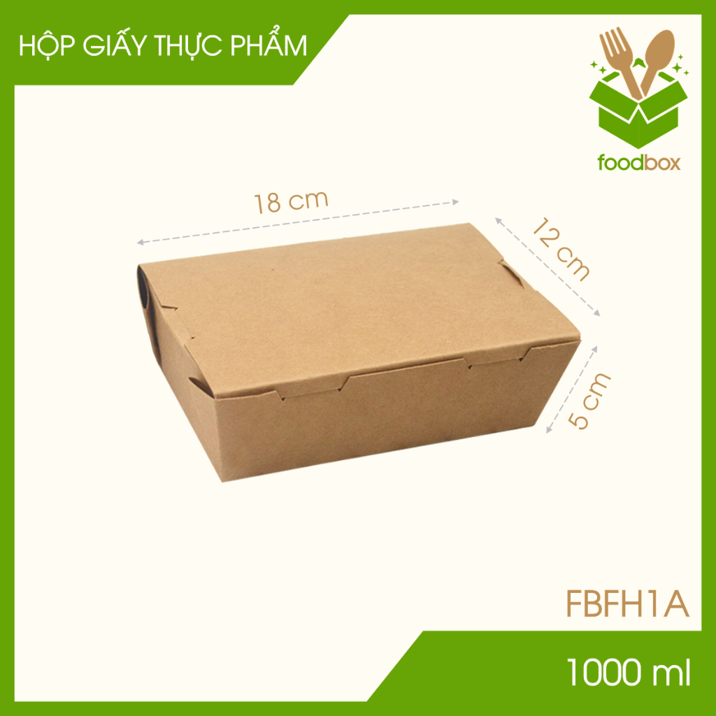 Combo 25 Hộp giấy nâu đựng đồ ăn - Hộp đựng thực phẩm, thức ăn mang đi - 18x12x5 cm -FB.MFH1A