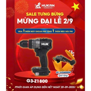   TẶNG AG6000P  Máy khoan pin HUKAN HUK G3-Z1800 Không chổi than 125Nm Có tạo xung + Chống lật cổ tay 