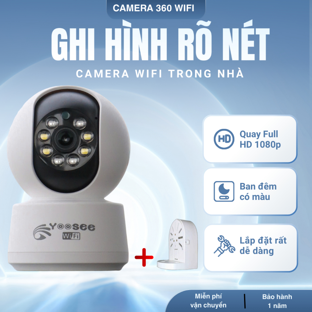 Camera Yoosee 1 mắt trong nhà HK216S, Quay quét đa chiều 360 độ, xem đêm có màu sắc nét, Bảo hành 1 năm