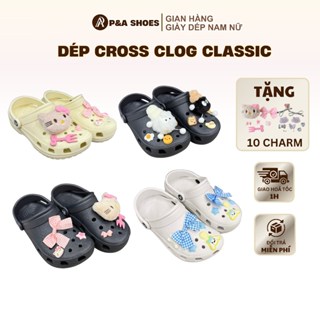 Dép cross clog classic tặng 10 charm đi kèm, dép sục nữ đế cao 3 phân êm nhẹ chống nước
