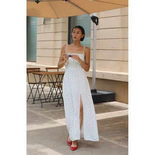  KATIE | Đầm 2 Dây Buộc Chấm Bi Xẻ Chân   ảnh chính chủ   