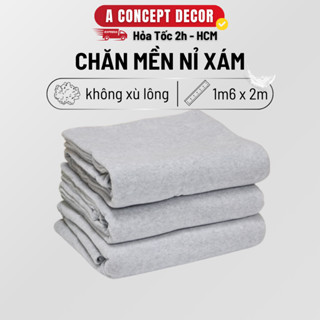 Chăn Mền Nỉ Xám Êm Ái Mềm Mại Dễ Gấp Gọn Mền Ngủ Dùng Cho Văn Phòng Đi Du Lịch Xe Khách Dùng Cho Mùa Hè Thu Đông 1m6x2m