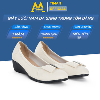 Giày lười nữ chất liệu da cao cấp slip on kiểu mọi đế cao màu trắng độn đế bảo hành 1 năm XN252 TIMAN