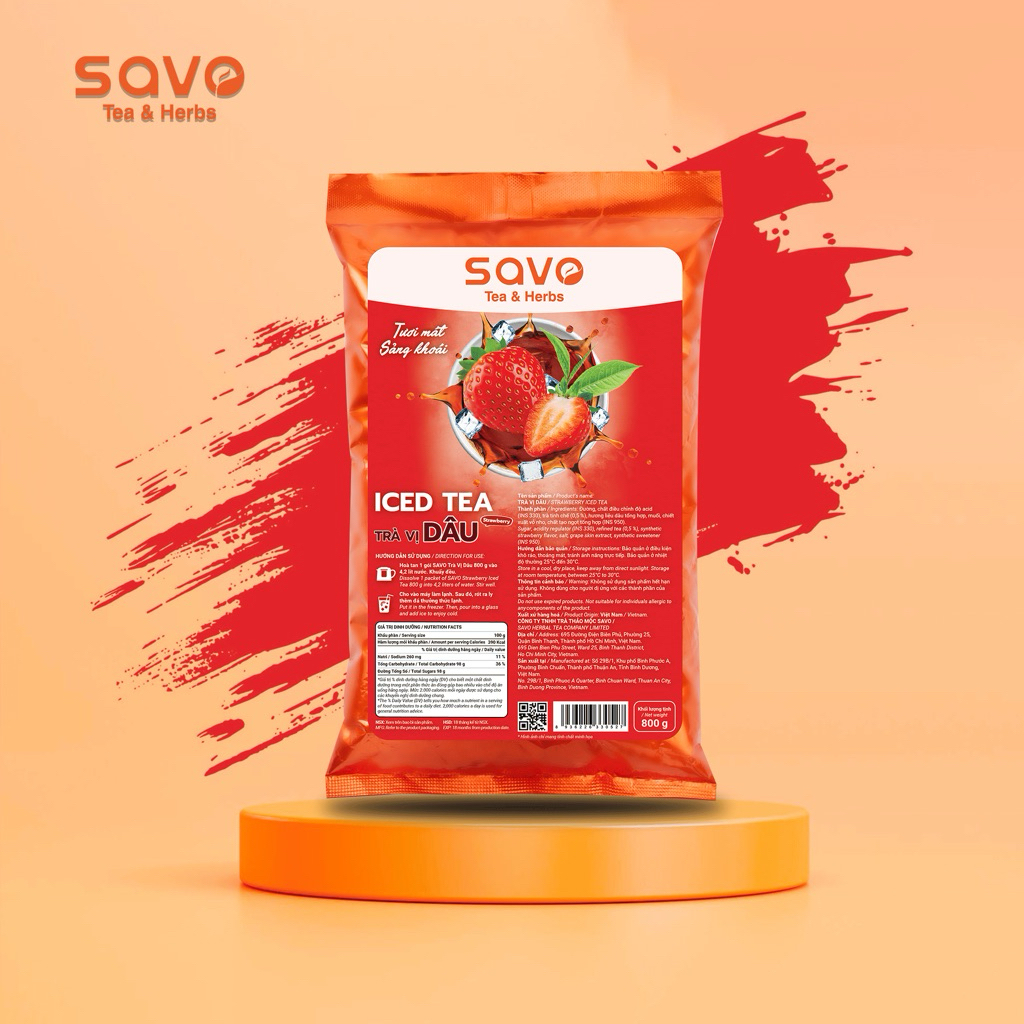 Trà Dâu Hòa Tan (Strawberry) SAVO túi 800g