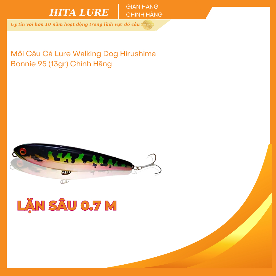 Mồi Câu Cá Lure Hirushima Walking Dog Bonnie 95 13g Chất Liệu Nhựa ABS Lặn Sâu 0.7m