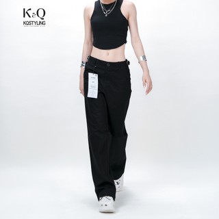  Quần kaki nữ lưng cạp cao ống rộng có sidetab điều chỉnh vòng eo KQSTYLING BASIC KHOEN | ĐEN 