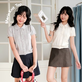 BLEUBIRD Áo len dệt kim ngắn tay buộc nơ Merin Knit Top