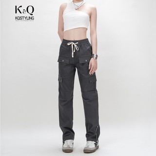  Quần Cargo Nữ Kaki Co Giãn Form Regular Túi Hộp Lưng Thun Zip Lai | KQSTYLING Zip 