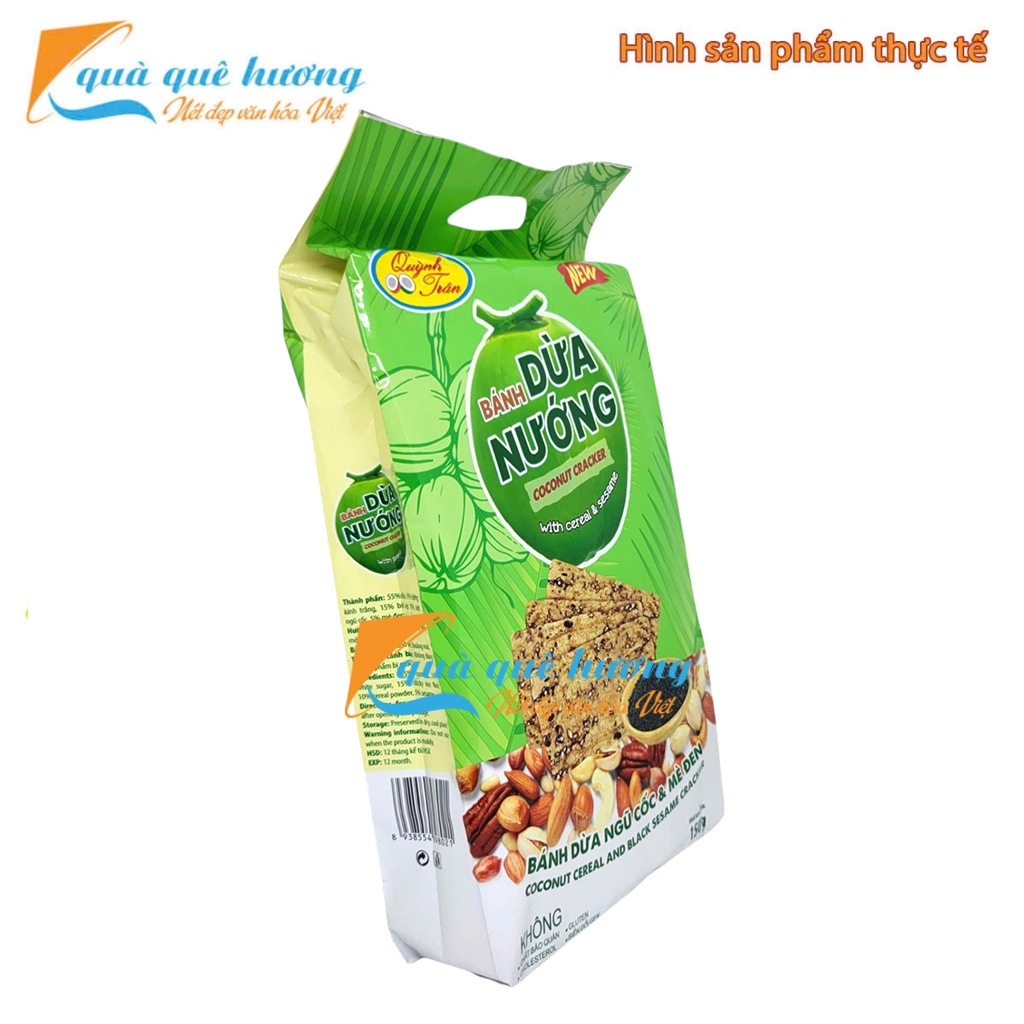 [COMBO] 5 gói bánh dừa nướng ngũ cốc và mè đen Quỳnh Trân 150g - Đặc sản Quảng Nam làm quà