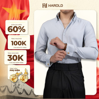 Áo Sơ Mi Nam Trắng Đen, Xám Khói Dài Tay Cao Cấp Harold Cổ Button Down + Cufflinks Đi Chơi ,Tôn Dáng