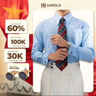 Áo Sơ Mi Nam Xanh Nhạt Dài Tay Cao Cấp Harold Cổ Spearpoint + Cufflinks Công Sở, Đi Tiệc, Hạn Chế Nhăn, Tôn Dáng