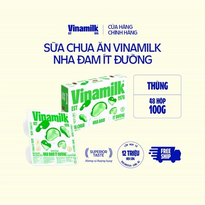 [CHỈ GIAO HCM+HN] Thùng 48 hộp Sữa chua ăn Vinamilk Nha đam Ít Đường - Yaourt 100g