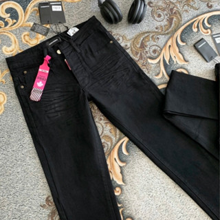 Quần Học Sinh Jean Nam Đen Dập Nhăn Đùi Trơn Đi Học Mài Bạc Sáng 4 Cúc Quần Dsq2 Phối Chữ Logo D2 Đằng Sau