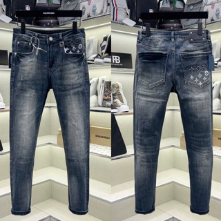 Quần Jean Xanh Luôn Vui Tươi Thêu Chữ Bản 4 Cúc Quần Bò Xanh Tởn Vẩy Sơn Xanh Sáng Chất Co Giãn